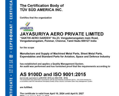 JAYASURIYA AERO - AS9100D and ISO 9001 2015